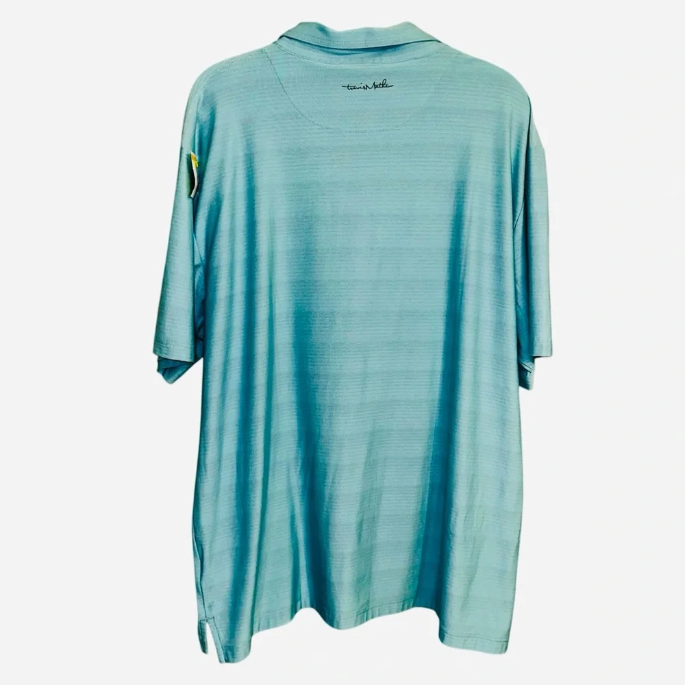 Travis Mathew NWT Galloway National GC Polo Logo Teal Green Gray Stripe XXL